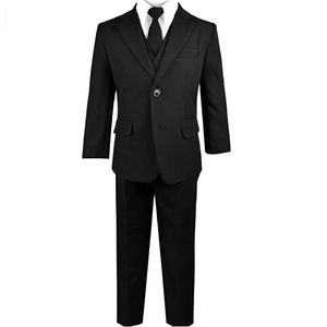 NEW Black &  Bianco Boys Suit Jacket Pants Shirt Vest Tie Tuxedo 5 PC Set Size 7